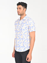 Men's White Casual Classic Cotton Printed Half Sleeves Shirt