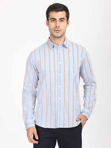 Men's Blue Casual Classic Cotton Striped Shirt