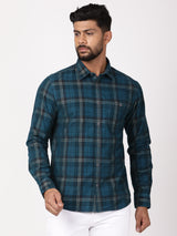 Men's Green Casual Regular Fit Checkered Full Sleeves Shirt