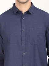 Men's Navy Casual Regular Fit Solid Full Sleeves Shirt