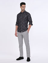 Men's Grey Casual Regular Fit Printed Full Sleeves Shirt