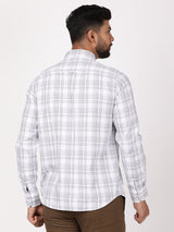 Men's White Casual Regular Fit Checkered Full Sleeves Shirt