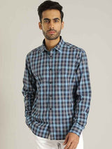 Men's Blue Casual Slim Fit Checkered Full Sleeves Shirt