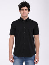 Men's Black Casual Regular Fit Solid Half Sleeves Shirt