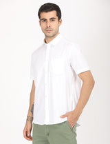 Men's White Casual Regular Fit Solid Half Sleeves Shirt