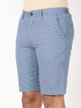 Men's Blue Casual Slim Fit Printed Shorts
