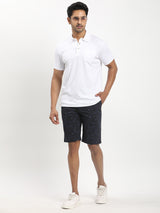 Men's Navy Casual Slim Fit Printed Shorts