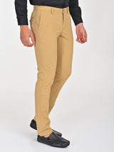 Men's Beige Formal Slim Fit Solid Trouser