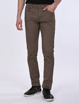 Men's Brown Casual Slim Fit Solid Trouser