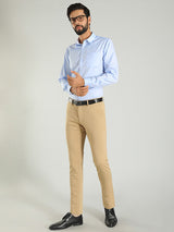 Men's Beige Formal Tapered Fit Solid Trouser