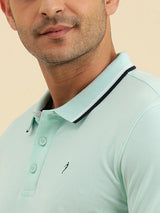 Men's Blue Casual Regular Fit Solid Half Sleeves Polo Tshirt