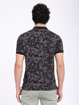 Men's Black Casual Regular Fit Printed Half Sleeves Polo Tshirt