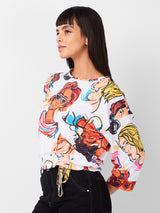 Women's Multicolor Casual Printed Three Quarter Sleeves Top