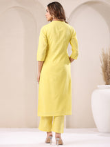 Women's Yellow Dobby Pure Cotton Self Design Straight Kurta Pant Set