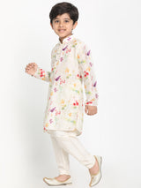Boys Beige Festive Printed Full Sleeves Kurta with Pyjama