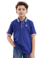 Boys Blue Casual Regular Fit Solid Half Sleeves Polo Tshirt