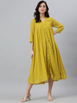 Women's Yellow Poly Chiffon Self Design Front Slit Kurta