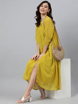 Women's Yellow Poly Chiffon Self Design Front Slit Kurta
