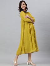 Women's Yellow Poly Chiffon Self Design Front Slit Kurta