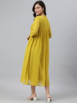 Women's Yellow Poly Chiffon Self Design Front Slit Kurta