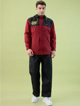 Men's Black Riored Zipper Coated Fabric and PVC Rainsuit