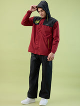 Men's Black Riored Zipper Coated Fabric and PVC Rainsuit