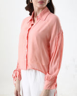 Women's Pastel Pink Casual Full Sleeves Top
