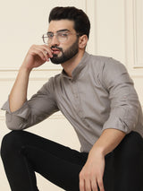 Men's Grey Full Sleeves Short Kurta
