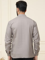 Men's Grey Full Sleeves Short Kurta