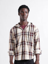 Men's Beige Casual Regular Fit Checked Full Sleeves Shirt