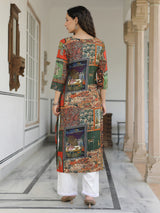 Women's Multicolor Daily Printed Knee Length Three Quarter Sleeves Kurta