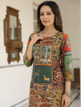 Women's Multicolor Daily Printed Knee Length Three Quarter Sleeves Kurta