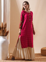 Women's Red Daily Calf Length Three Quarter Sleeves Kurta