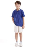 Boys Blue Casual Regular Fit Solid Half Sleeves Polo Tshirt