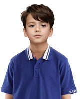 Boys Blue Casual Regular Fit Solid Half Sleeves Polo Tshirt