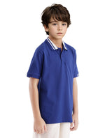 Boys Blue Casual Regular Fit Solid Half Sleeves Polo Tshirt