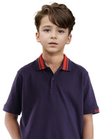 Boys Purple Casual Regular Fit Solid Half Sleeves Polo Tshirt