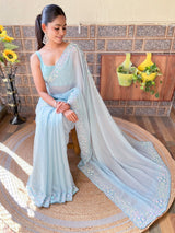 Women's Light Blue Festive Saree