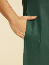 Men's Festive Bottle Green Pathani Style Kurta with Cuffed Sleeves