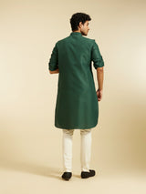 Men's Festive Bottle Green Pathani Style Kurta with Cuffed Sleeves