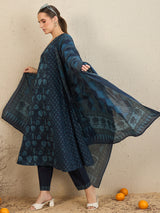 Women's Blue Printed A-Line Kurta Trouser with Dupatta Set