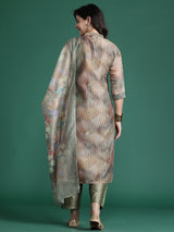 Women's Multicolor Printed Straight Kurta Trouser with Dupatta Set