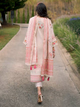 Women's Off White Printed Straight Kurta Trouser with Dupatta Set