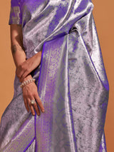 Women's Kanjeevaram Silk Purple Woven Design Designer Saree With Blouse Piece