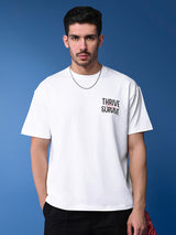 Men's White Casual Drop-Shoulder Half Sleeves Tshirt