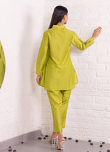 Women's Pearl Embellished Parrot Green Tunic and Trouser Co-Ord Set