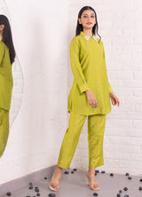 Women's Pearl Embellished Parrot Green Tunic and Trouser Co-Ord Set