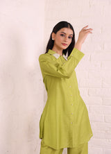 Women's Pearl Embellished Parrot Green Tunic and Trouser Co-Ord Set