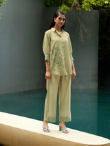 Women's Pista Green Embroidered Shirt with Pant