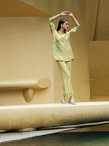 Women's Pista Green Embroidered Shirt with Pant